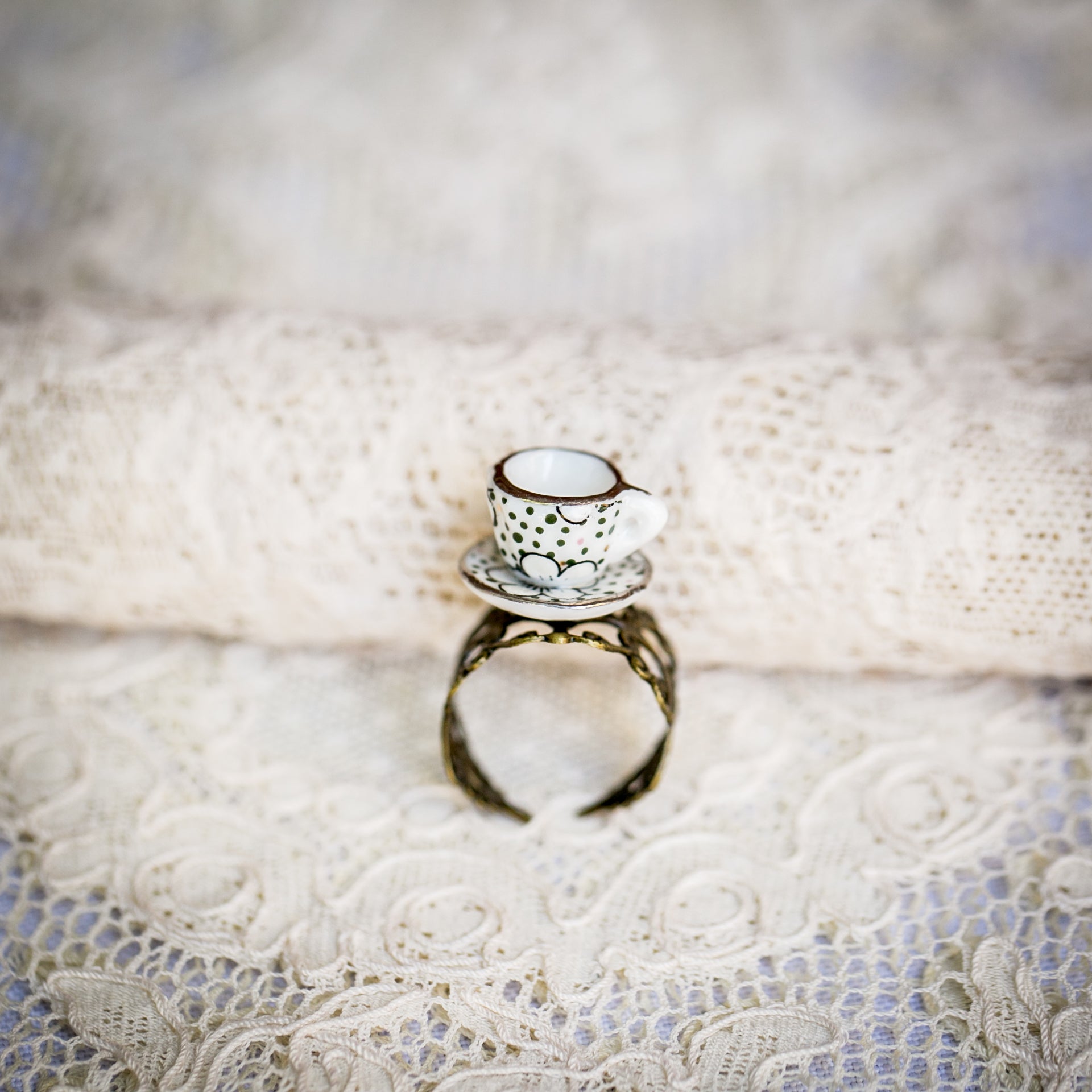 Alice in Wonderland Tea Cup Rings Adorned by Aisha