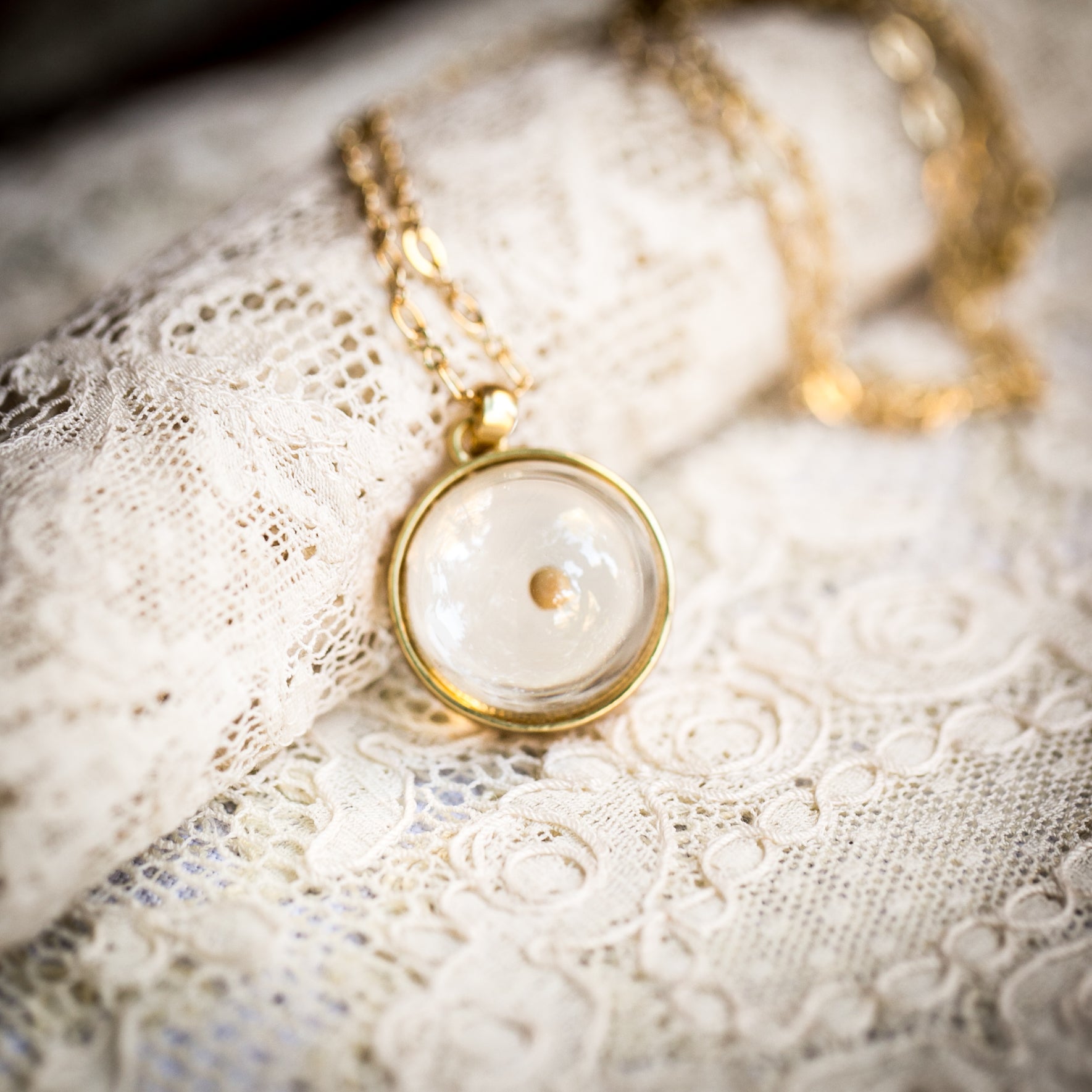Real Mustard Seed Necklace in Glass Orb Adorned by Aisha