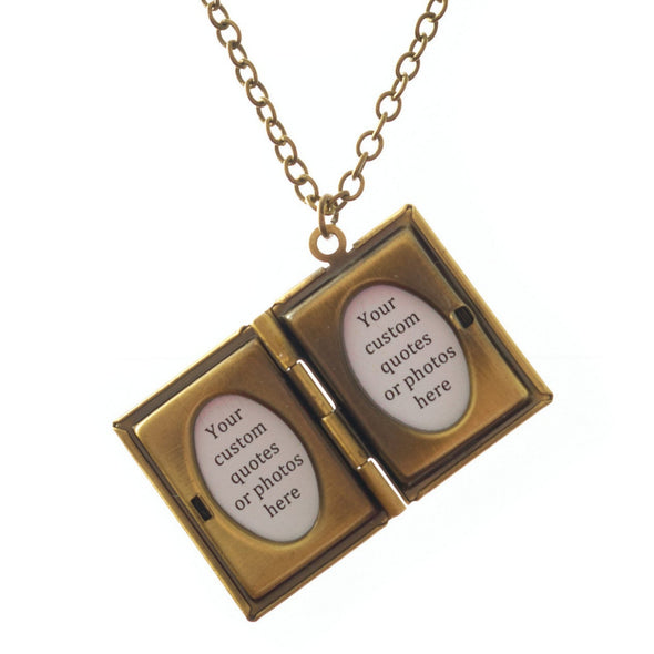 Custom cover book locket on White backdrop with quotes inside or photos