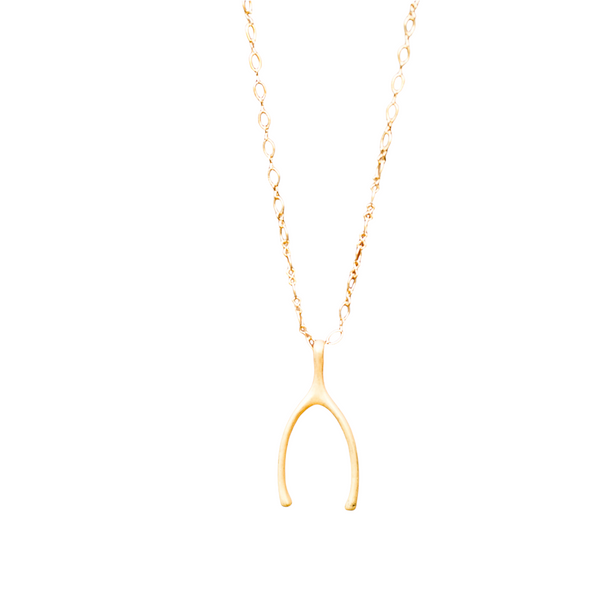 Gold and silverWishbone Necklace on white back drop
