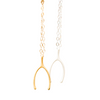 Gold and silver Wishbone Necklace on white back droo