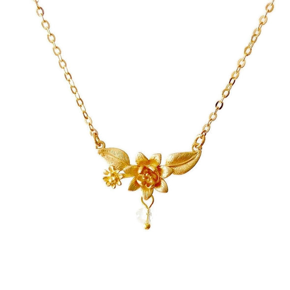 Lotus and Leaf Necklace (The Evelyn)