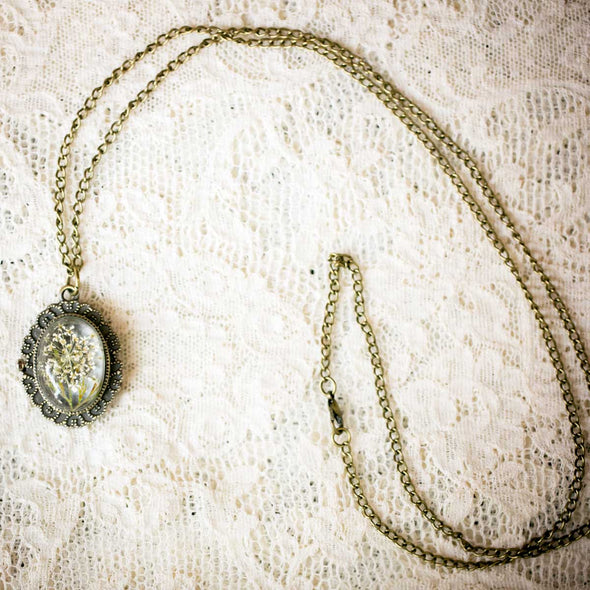 Queen Anne's Lace Pressed Flower Pocket Watch