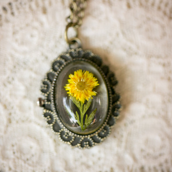 Yellow Wild Flower Pressed Flower Pocket Watch