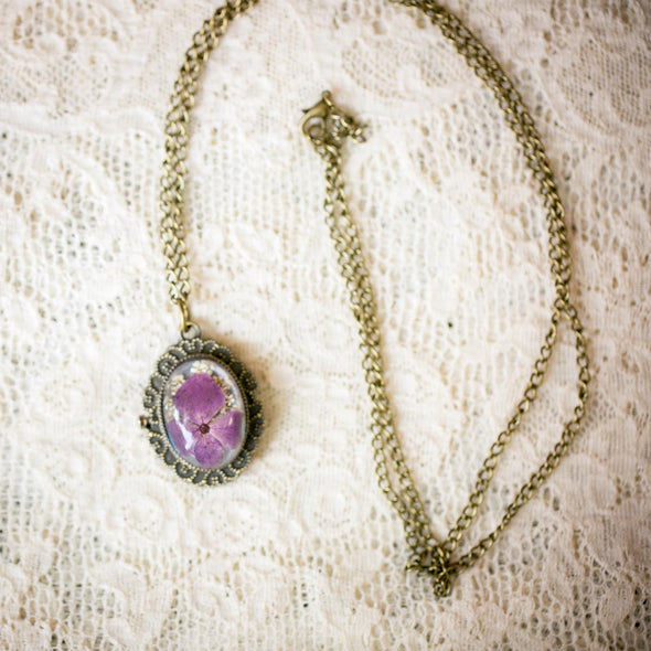 Purple Blossom Pressed Flower Pocket Watch