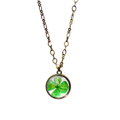 Four Leaf Clover Pressed Flower Necklace