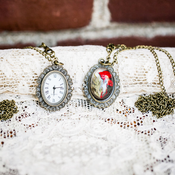 Red Flower Pressed Flower Pocket Watch