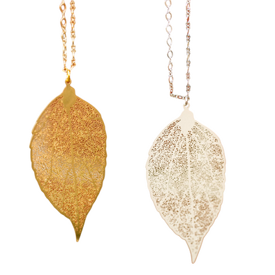 Large laser cut real leaf necklace abey on white background