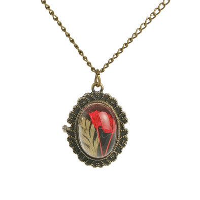 Pressed flower watch in resin red blossom watch necklace