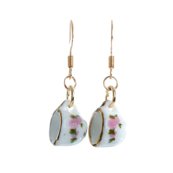 Tea Cup Earring made from miniature dollhouse china