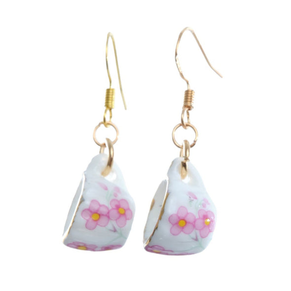 Tea Cup Earring made from miniature dollhouse china