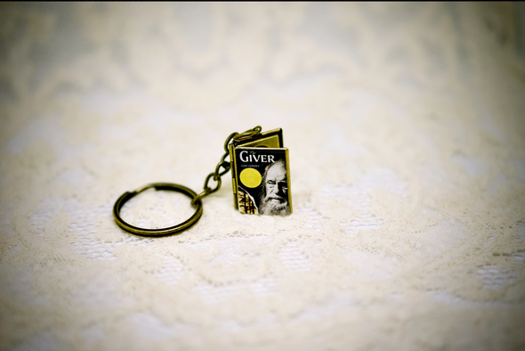 custom book cover literature brass keychain on lace