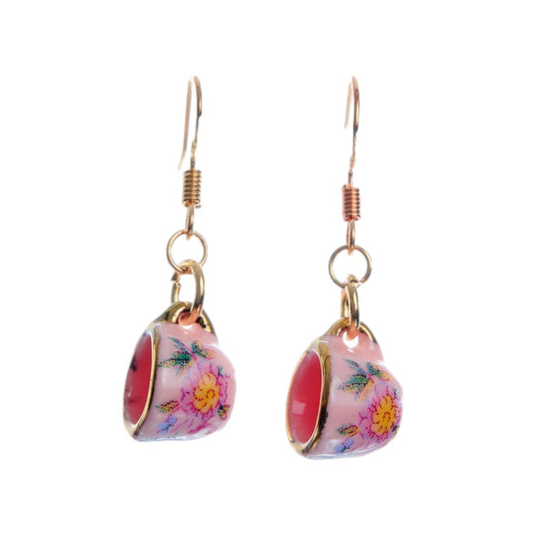 Tea Cup Earring made from miniature dollhouse china