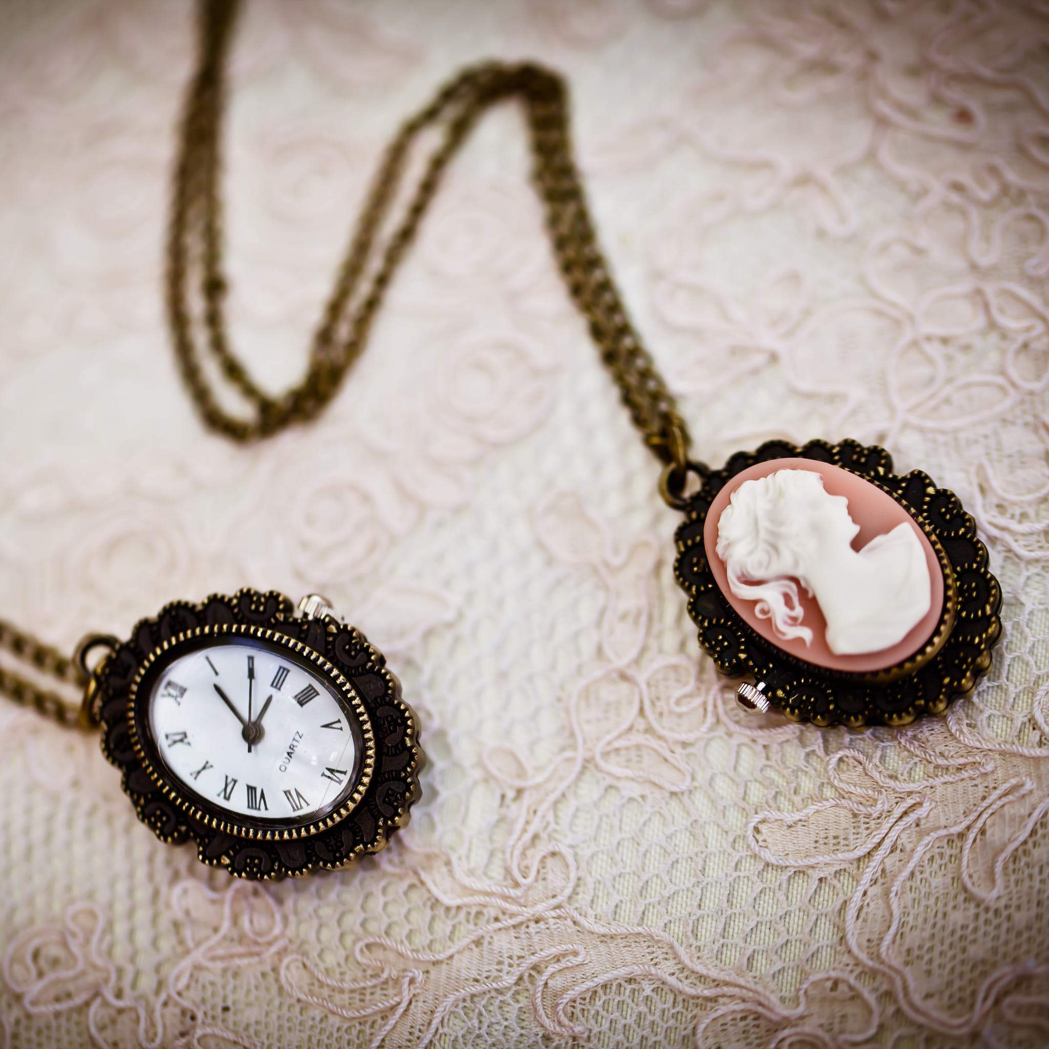 Cameo shop watch necklace