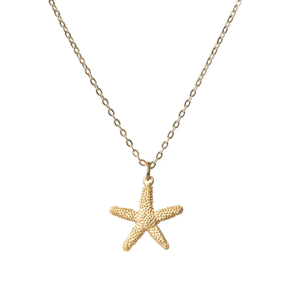gold star fish necklace on white background